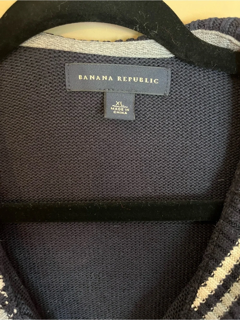 Banana Republic Navy Zip Front Shawl Collar 100% Cotton Sweater